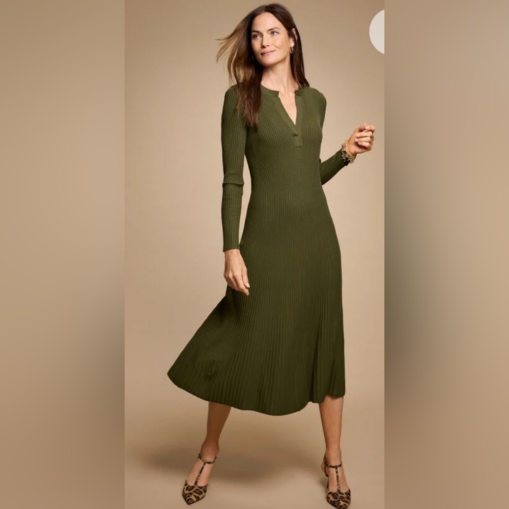 Talbots Olive Long Sleeve Knit Dress